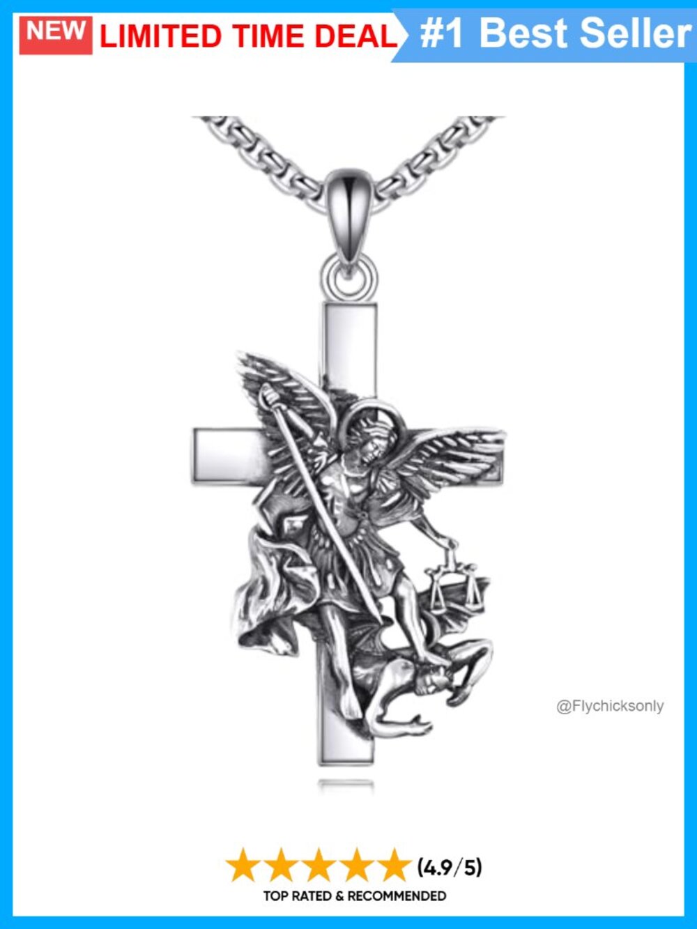 Archangel Michael Pendant Necklace Sterling Silver Patron Saint Medal Catholic